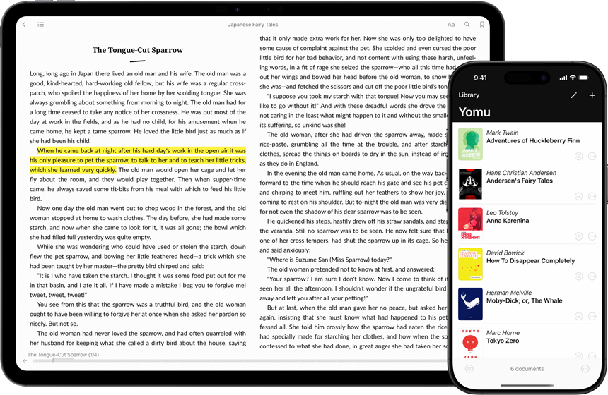 Yomu EBook Reader for iPhone, iPad and Mac